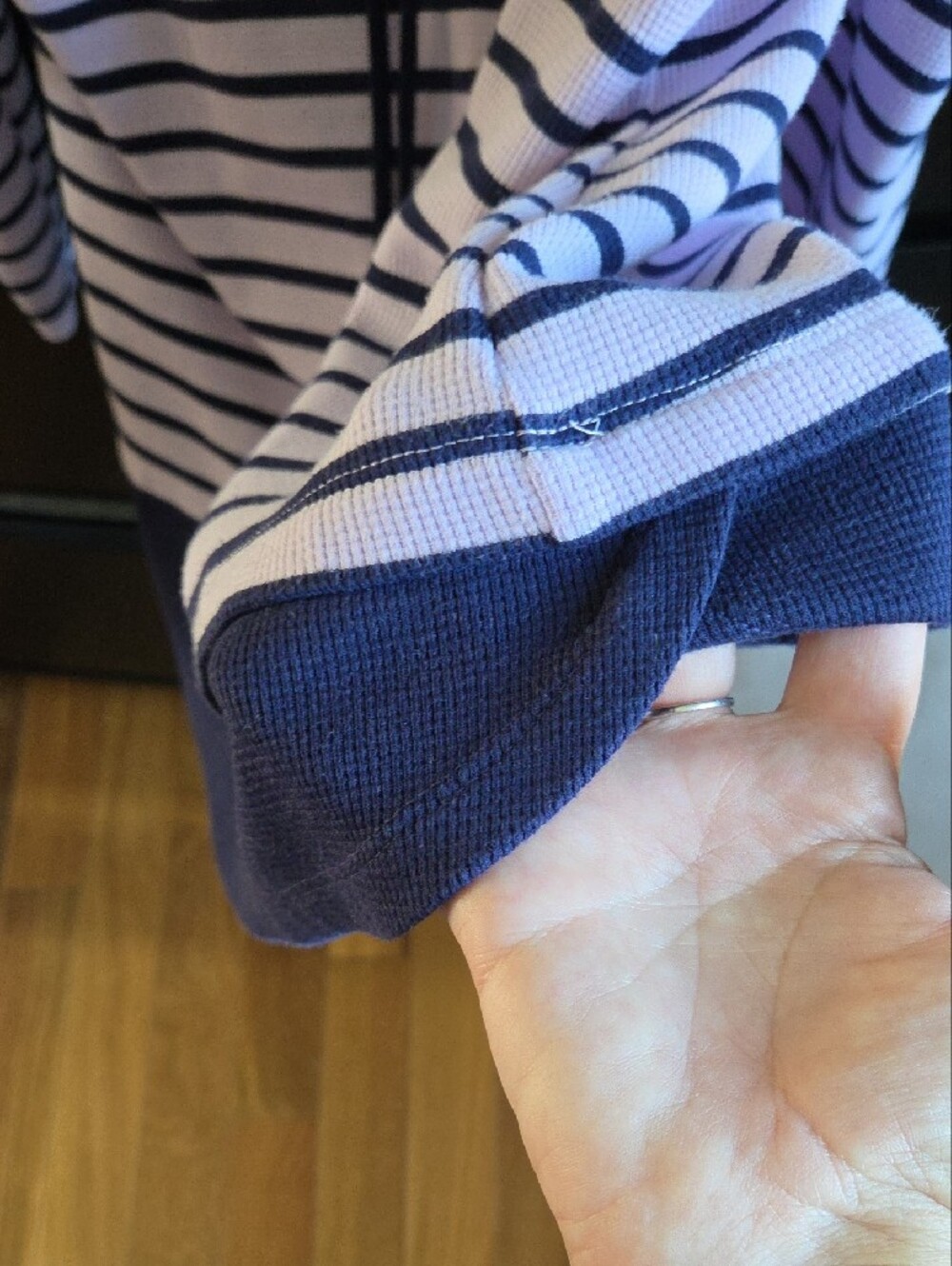 Striped Lavender Cowl Neck Pullover Hoodie - Picture 5 of 6